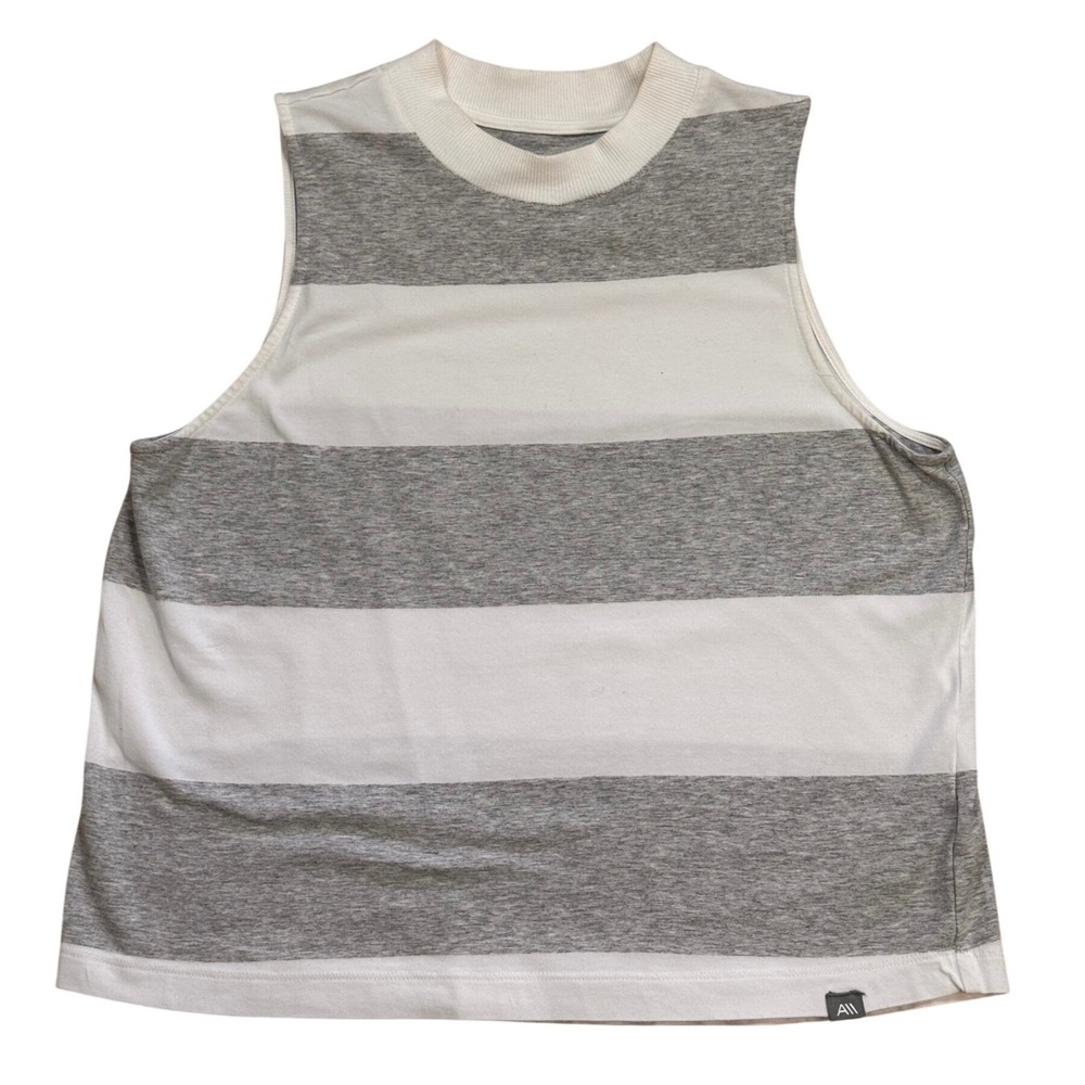 Andrew Marc Sport Striped Tank Top‎ S Gray White Rugby Crew Neck Athleisure